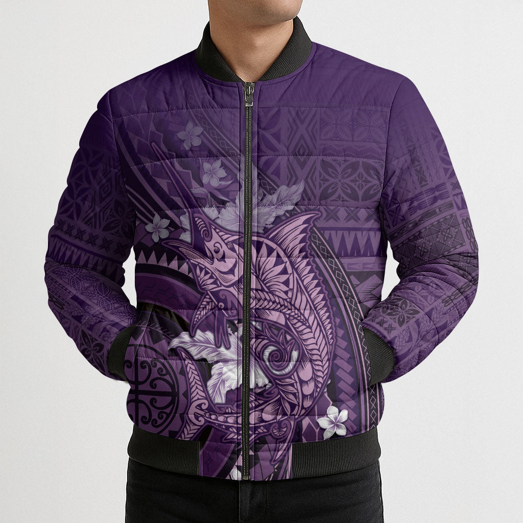 Samoa Tatau Marlin Bomber Puffer Jacket With Siapo Motifs Violet LT05 - Polynesian Pride