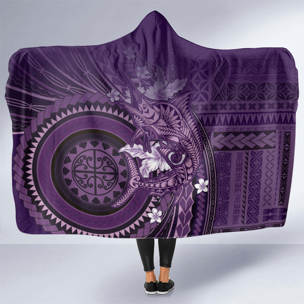 Samoa Tatau Marlin Hooded Blanket With Siapo Motifs Violet LT05 One Size Violet - Polynesian Pride