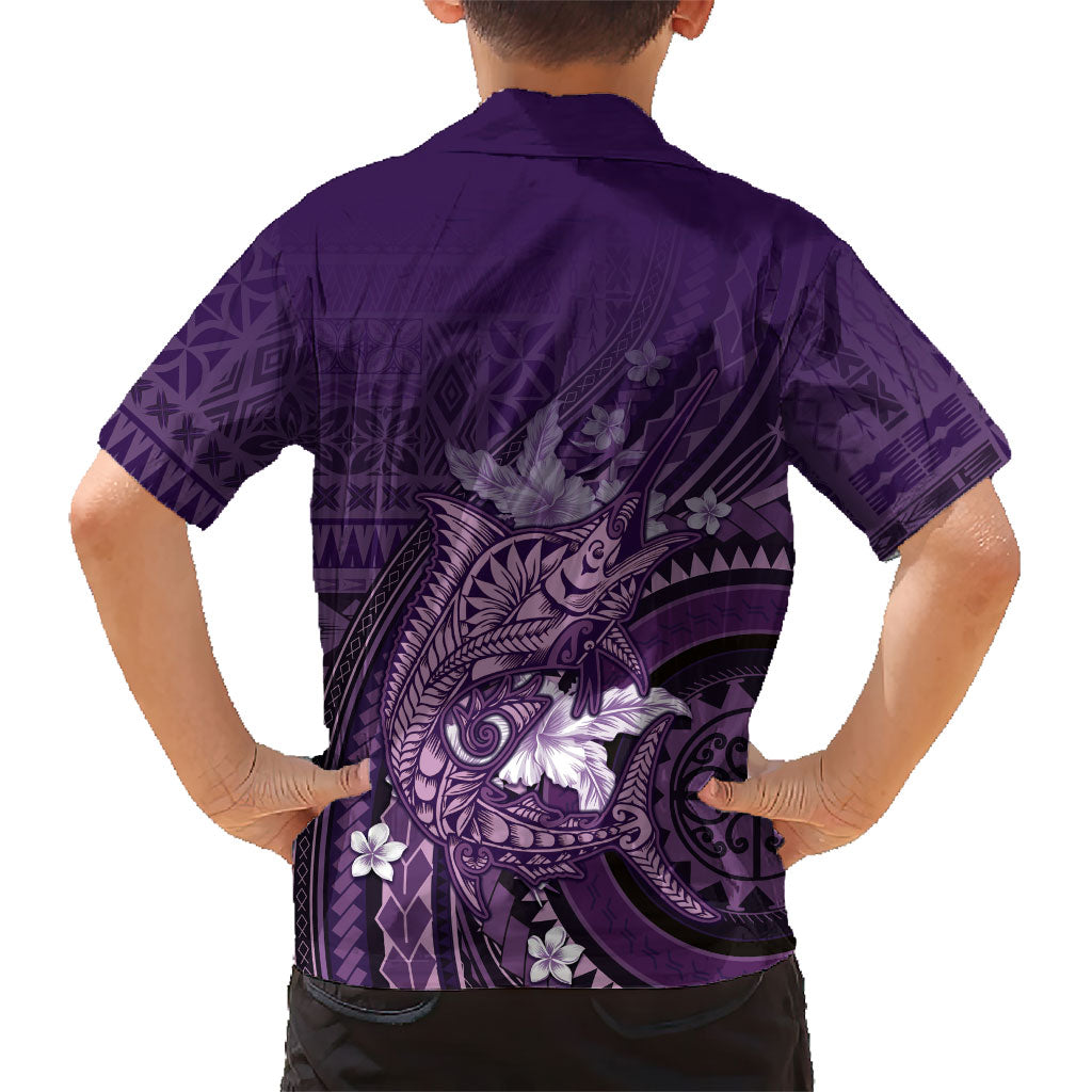 Samoa Tatau Marlin Kid Hawaiian Shirt With Siapo Motifs Violet LT05 - Polynesian Pride