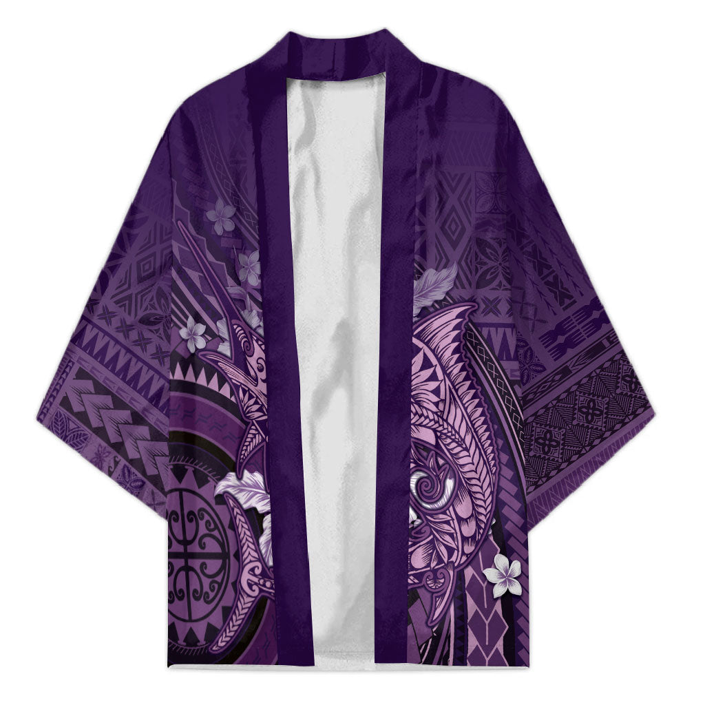 Samoa Tatau Marlin Kimono With Siapo Motifs Violet LT05 Unisex Violet - Polynesian Pride