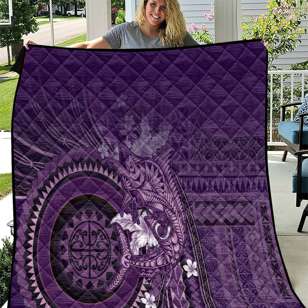 Samoa Tatau Marlin Quilt With Siapo Motifs Violet LT05 Violet - Polynesian Pride