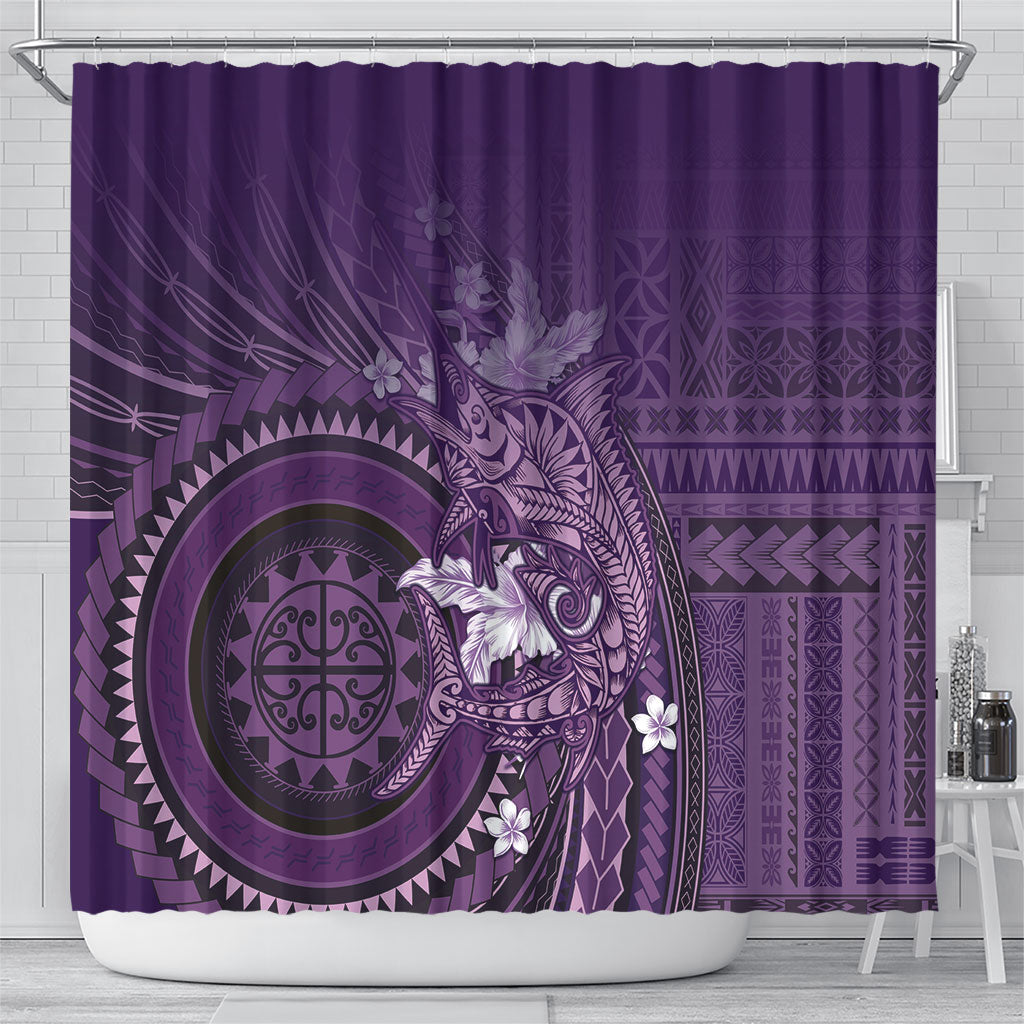 Samoa Tatau Marlin Shower Curtain With Siapo Motifs Violet LT05 - Polynesian Pride