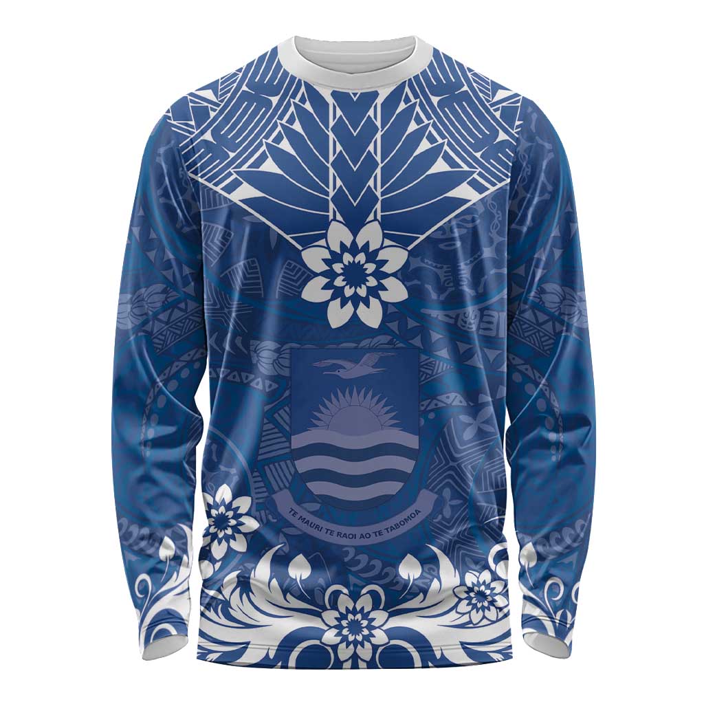 Wikin te Taetae ni Kiribati Long Sleeve Shirt Pacific Tapa Pattern LT05 Unisex Blue - Polynesian Pride