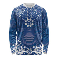 Wikin te Taetae ni Kiribati Long Sleeve Shirt Pacific Tapa Pattern LT05 Unisex Blue - Polynesian Pride