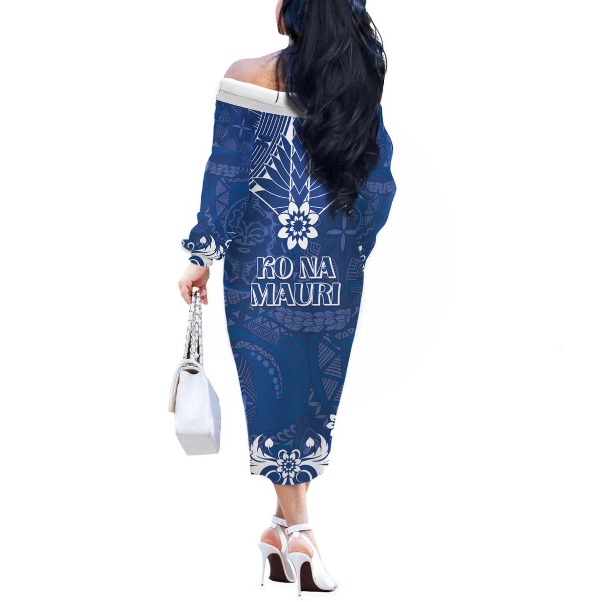 Wikin te Taetae ni Kiribati Off The Shoulder Long Sleeve Dress Pacific Tapa Pattern LT05 - Polynesian Pride