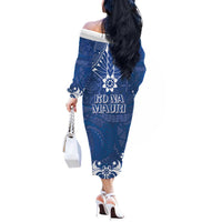 Wikin te Taetae ni Kiribati Off The Shoulder Long Sleeve Dress Pacific Tapa Pattern LT05 - Polynesian Pride