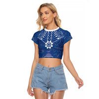 Wikin te Taetae ni Kiribati Raglan Cropped T Shirt Pacific Tapa Pattern LT05 Female Blue - Polynesian Pride