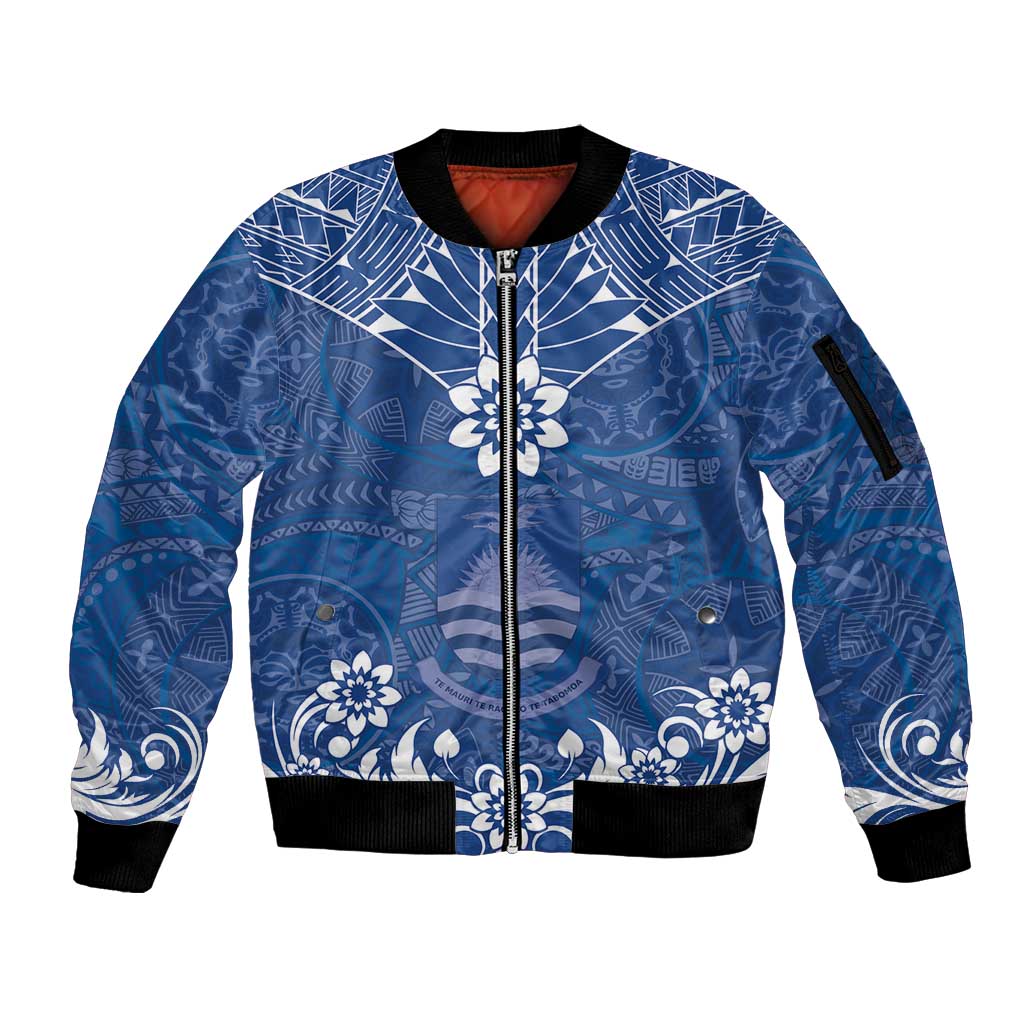 Wikin te Taetae ni Kiribati Sleeve Zip Bomber Jacket Pacific Tapa Pattern LT05 Unisex Blue - Polynesian Pride