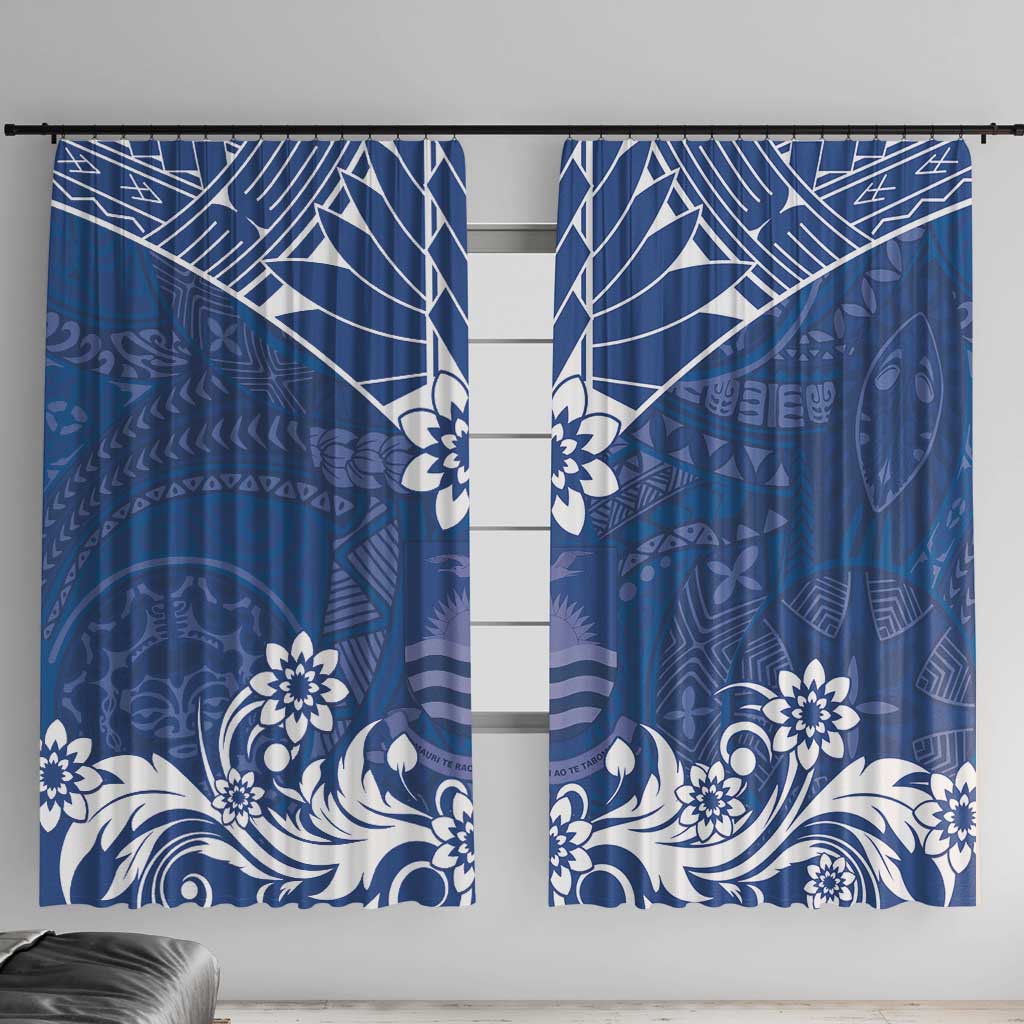 Wikin te Taetae ni Kiribati Window Curtain Pacific Tapa Pattern LT05 With Hooks Blue - Polynesian Pride