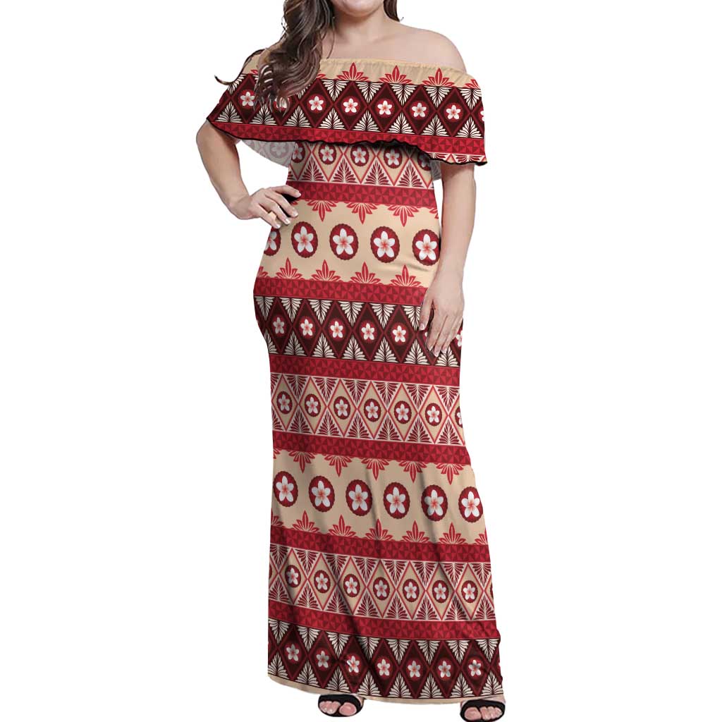Tonga Language Week Off Shoulder Maxi Dress Lea Faka-Tonga Everyday LT05 Women Beige - Polynesian Pride