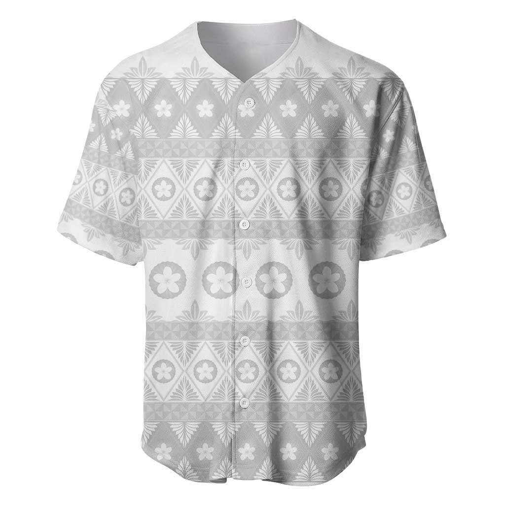 Tonga White Sunday Baseball Jersey Tongan Ngatu Siale Pattern LT05 White - Polynesian Pride