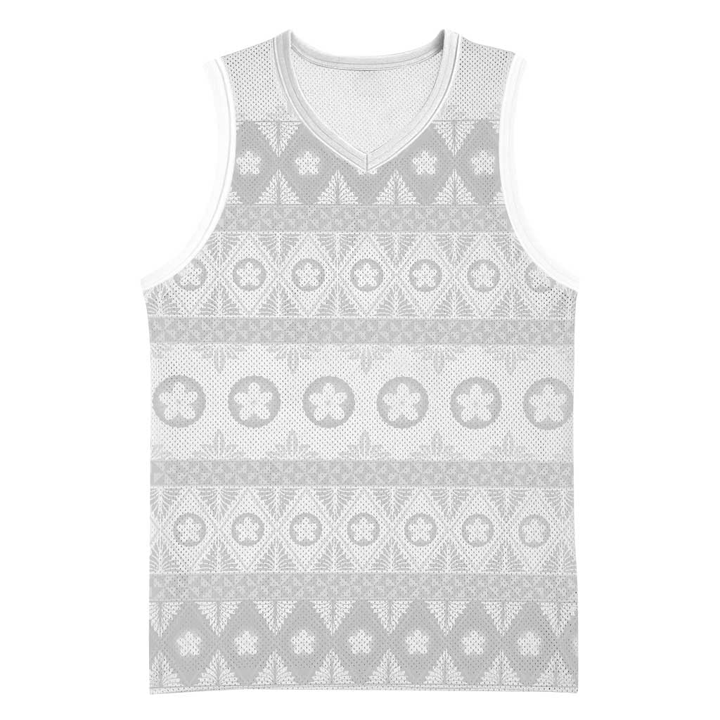 Tonga White Sunday Basketball Jersey Tongan Ngatu Siale Pattern LT05 Unisex White - Polynesian Pride