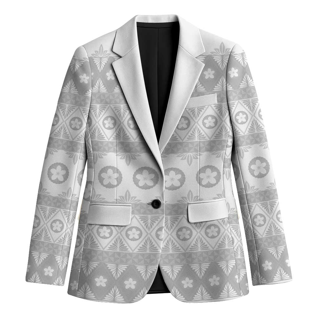 Tonga White Sunday Blazer Tongan Ngatu Siale Pattern LT05 Unisex White - Polynesian Pride