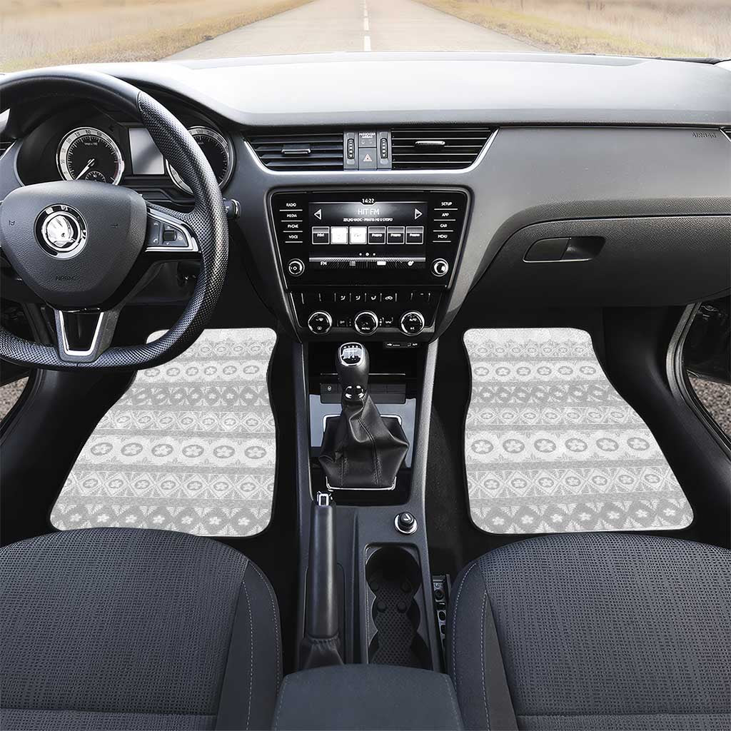 Tonga White Sunday Car Mats Tongan Ngatu Siale Pattern LT05 Set 2pcs - Front White - Polynesian Pride