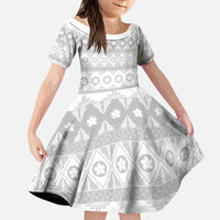 Tonga White Sunday Kid Short Sleeve Dress Tongan Ngatu Siale Pattern LT05 KID White - Polynesian Pride