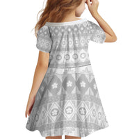 Tonga White Sunday Kid Short Sleeve Dress Tongan Ngatu Siale Pattern LT05 - Polynesian Pride