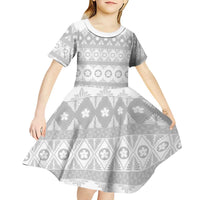 Tonga White Sunday Kid Short Sleeve Dress Tongan Ngatu Siale Pattern LT05 - Polynesian Pride