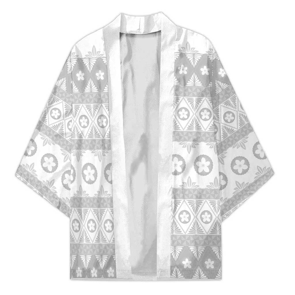 Tonga White Sunday Kimono Tongan Ngatu Siale Pattern LT05 Unisex White - Polynesian Pride