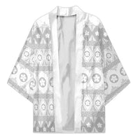Tonga White Sunday Kimono Tongan Ngatu Siale Pattern LT05 Unisex White - Polynesian Pride