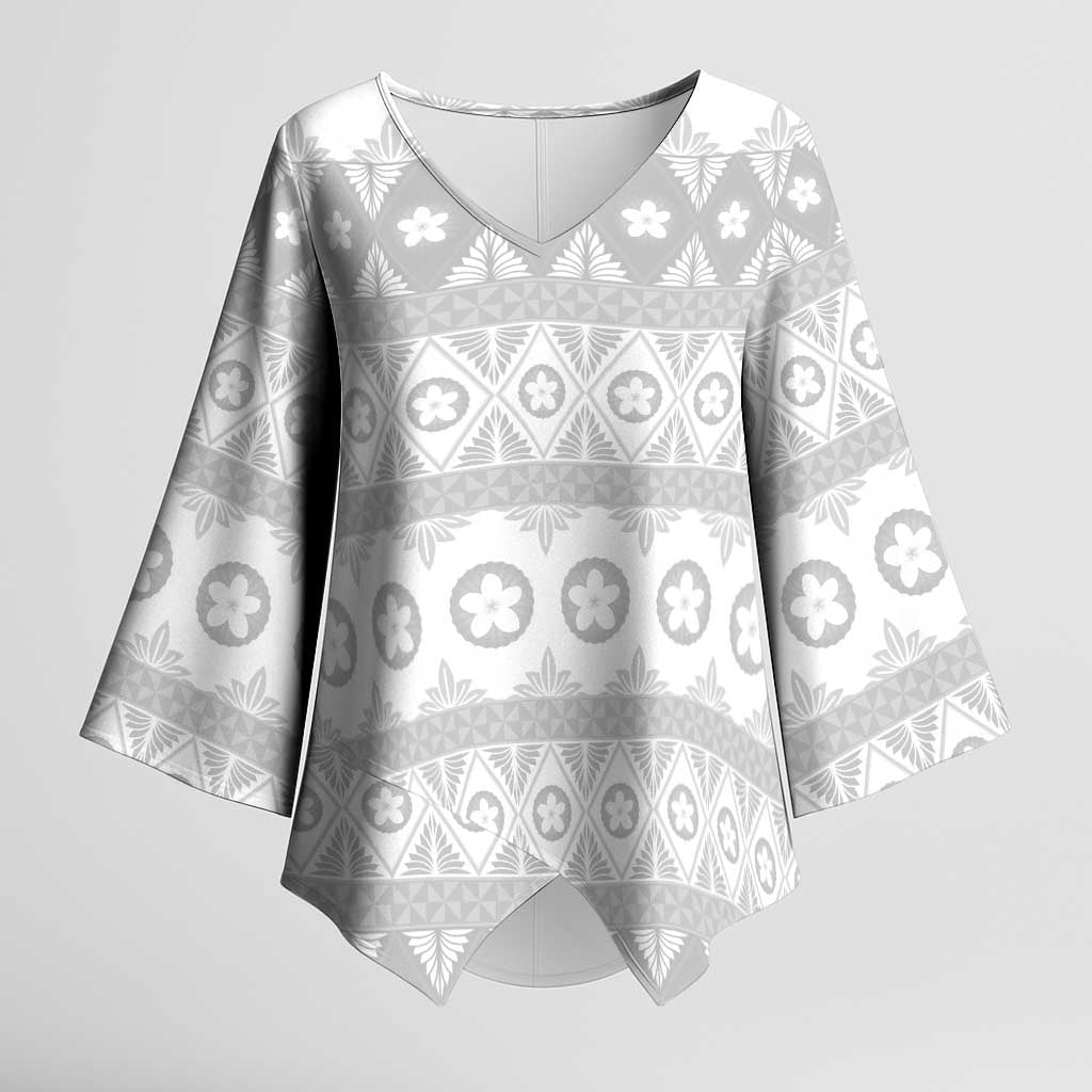 Tonga White Sunday Kimono Sleeve Blouse Tongan Ngatu Siale Pattern LT05 Female White - Polynesian Pride