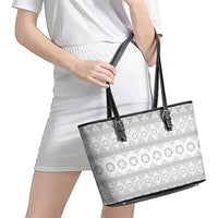 Tonga White Sunday Leather Tote Bag Tongan Ngatu Siale Pattern LT05 - Polynesian Pride