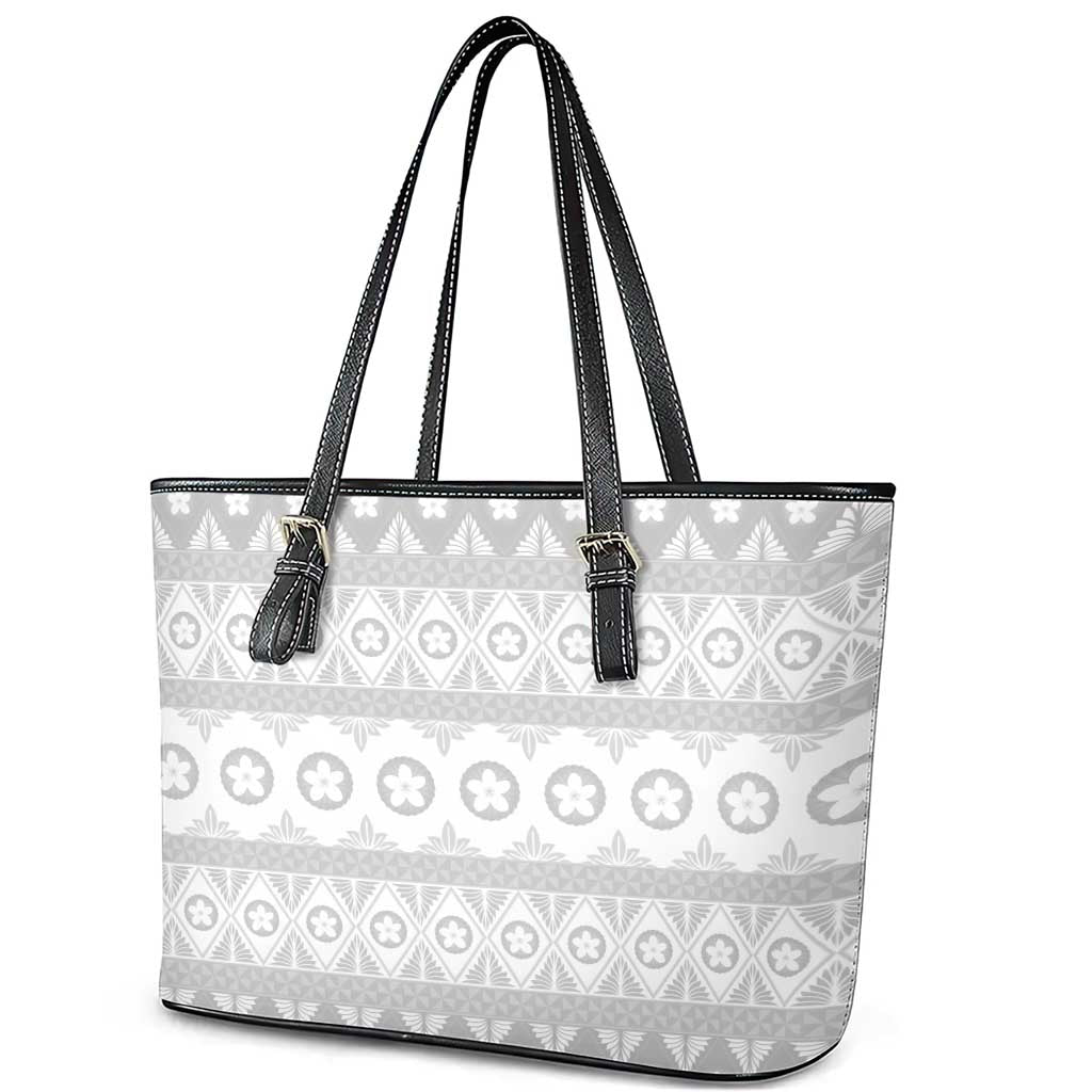 Tonga White Sunday Leather Tote Bag Tongan Ngatu Siale Pattern LT05 - Polynesian Pride