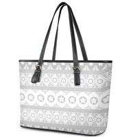 Tonga White Sunday Leather Tote Bag Tongan Ngatu Siale Pattern LT05 - Polynesian Pride