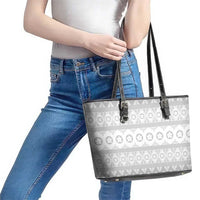 Tonga White Sunday Leather Tote Bag Tongan Ngatu Siale Pattern LT05 - Polynesian Pride