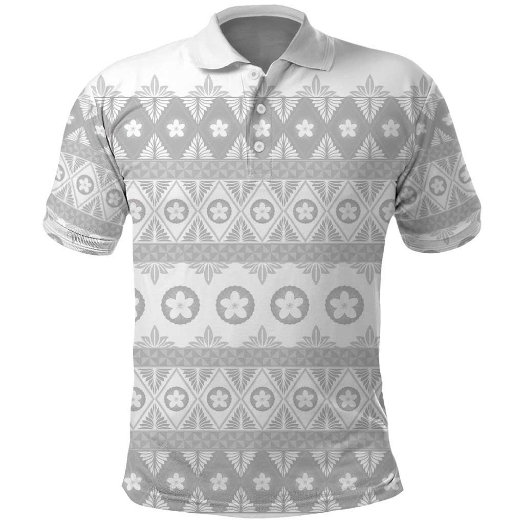 Tonga White Sunday Polo Shirt Tongan Ngatu Siale Pattern LT05 White - Polynesian Pride