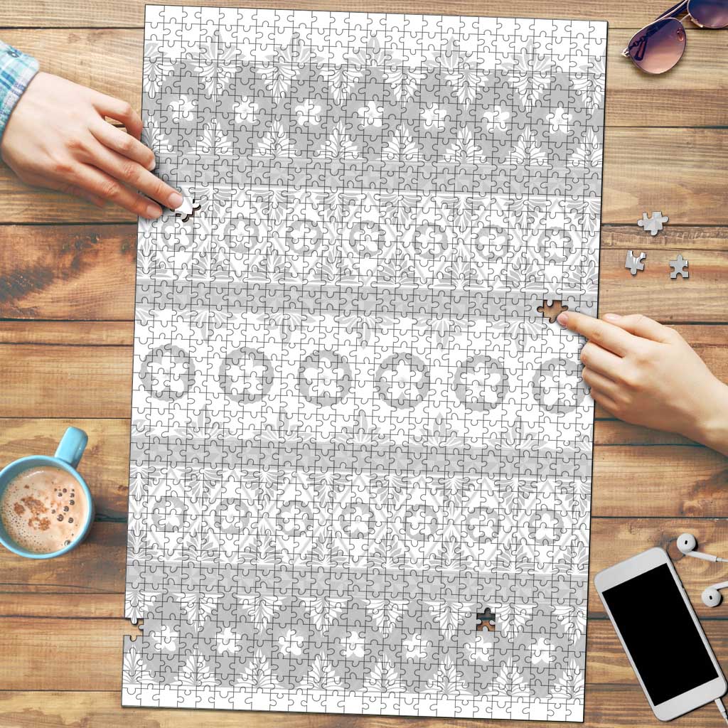 Tonga White Sunday Puzzle Tongan Ngatu Siale Pattern LT05 White - Polynesian Pride