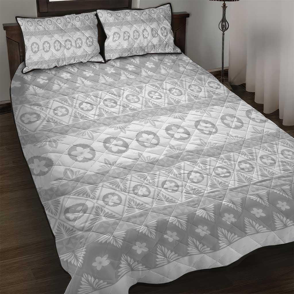 Tonga White Sunday Quilt Bed Set Tongan Ngatu Siale Pattern LT05 White - Polynesian Pride