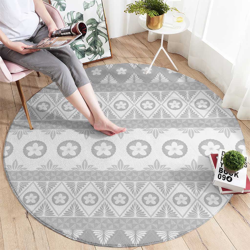 Tonga White Sunday Round Carpet Tongan Ngatu Siale Pattern LT05 - Polynesian Pride