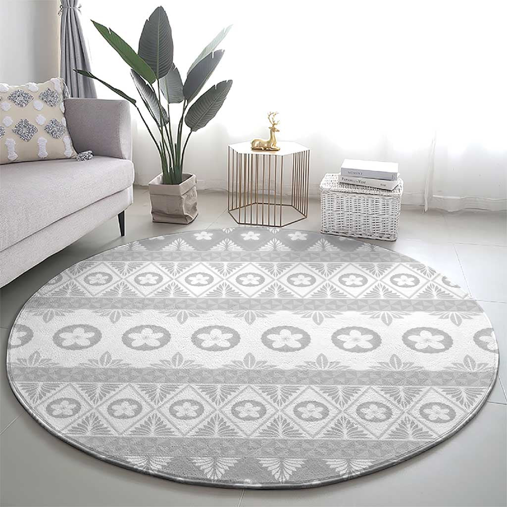Tonga White Sunday Round Carpet Tongan Ngatu Siale Pattern LT05 - Polynesian Pride