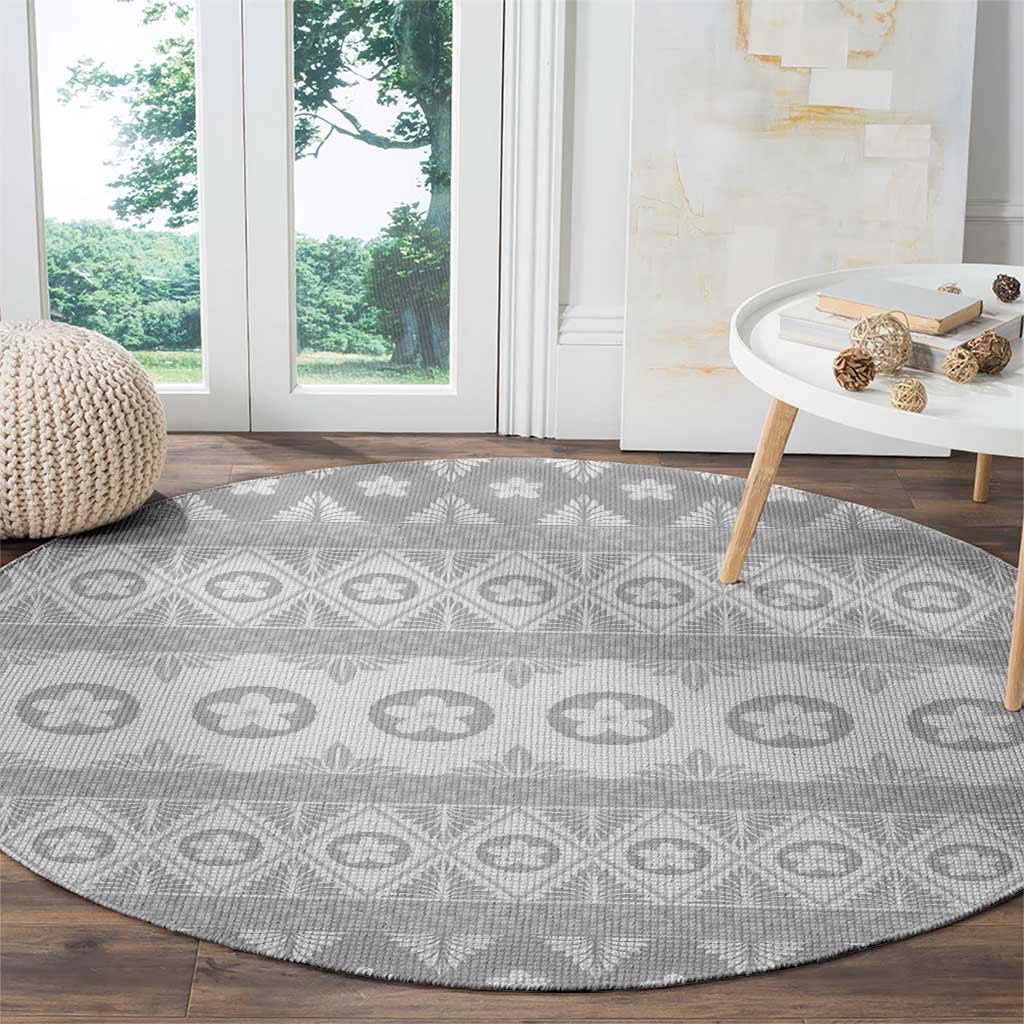 Tonga White Sunday Round Carpet Tongan Ngatu Siale Pattern LT05 - Polynesian Pride
