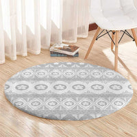 Tonga White Sunday Round Carpet Tongan Ngatu Siale Pattern LT05 - Polynesian Pride