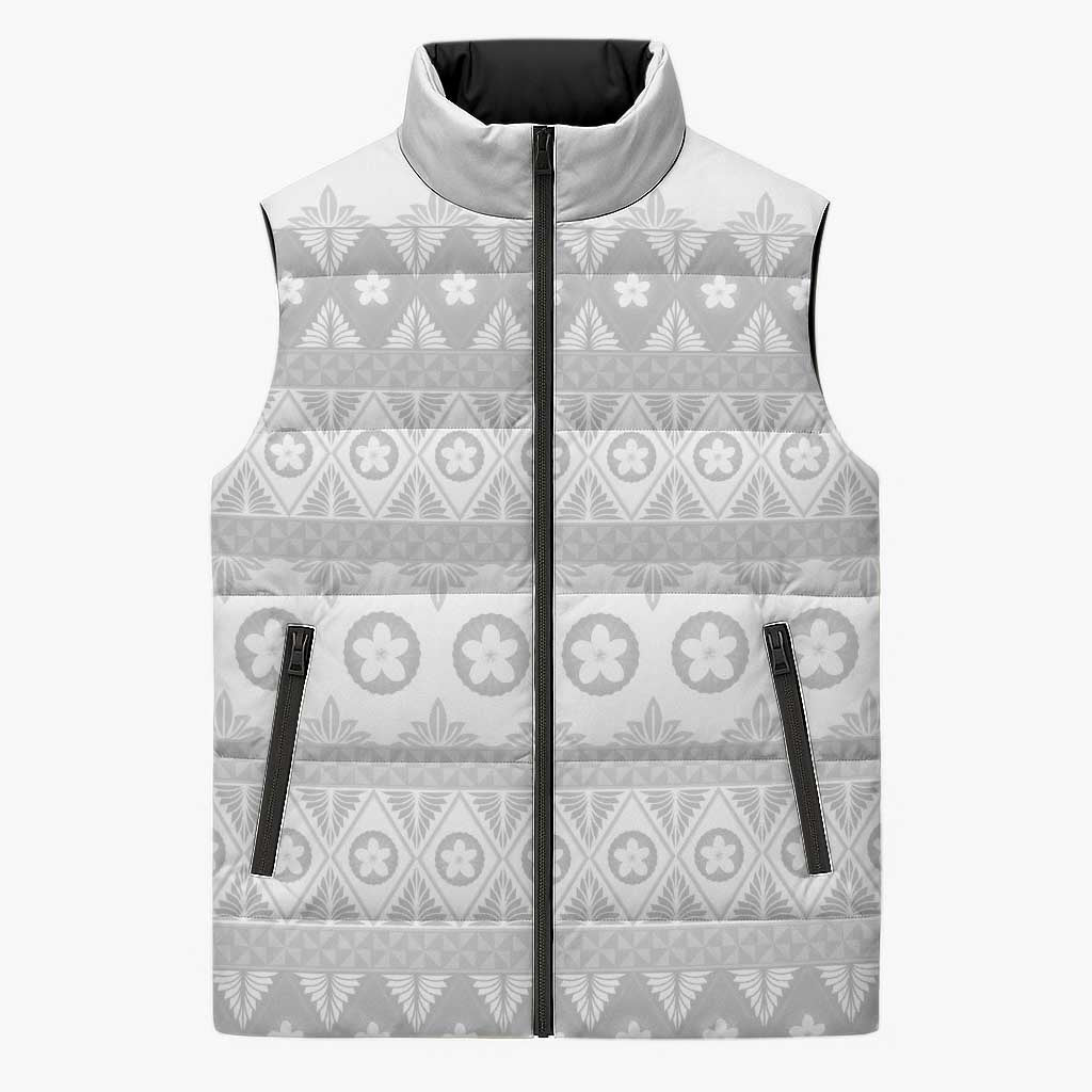 Tonga White Sunday Sleeveless Puffer Jacket Tongan Ngatu Siale Pattern LT05 Unisex White - Polynesian Pride