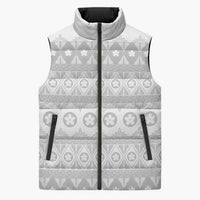 Tonga White Sunday Sleeveless Puffer Jacket Tongan Ngatu Siale Pattern LT05 Unisex White - Polynesian Pride