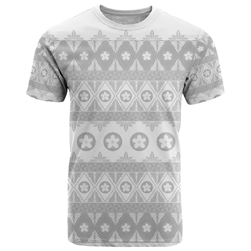 Tonga White Sunday T Shirt Tongan Ngatu Siale Pattern LT05 White - Polynesian Pride