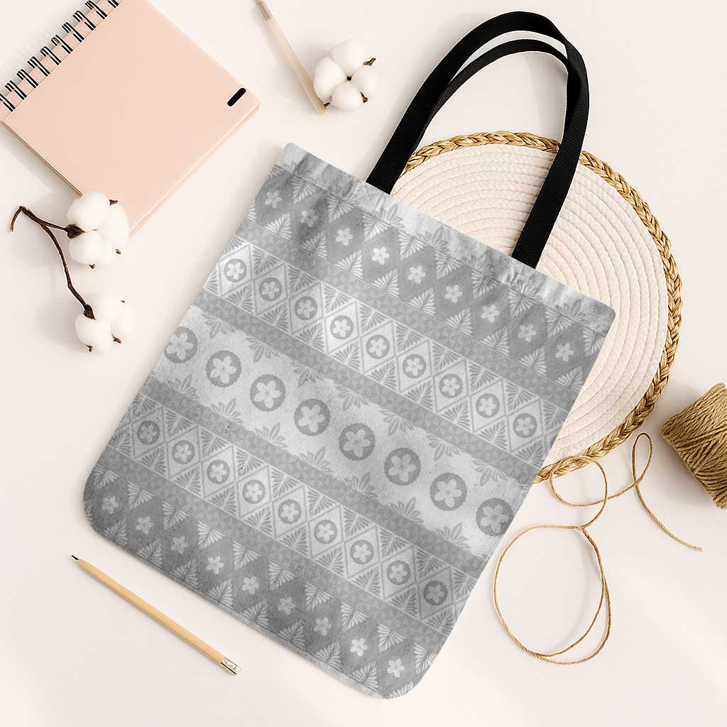 Tonga White Sunday Tote Bag Tongan Ngatu Siale Pattern LT05 Black Strap One Size White - Polynesian Pride