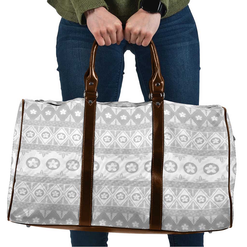 Tonga White Sunday Travel Bag Tongan Ngatu Siale Pattern LT05 White - Polynesian Pride