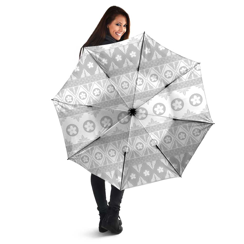 Tonga White Sunday Umbrella Tongan Ngatu Siale Pattern LT05 - Polynesian Pride
