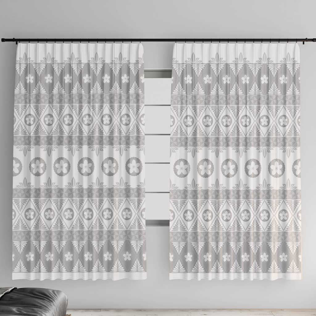 Tonga White Sunday Window Curtain Tongan Ngatu Siale Pattern LT05 With Hooks White - Polynesian Pride