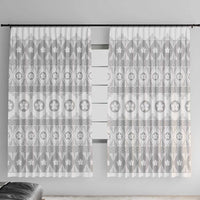 Tonga White Sunday Window Curtain Tongan Ngatu Siale Pattern LT05 With Hooks White - Polynesian Pride