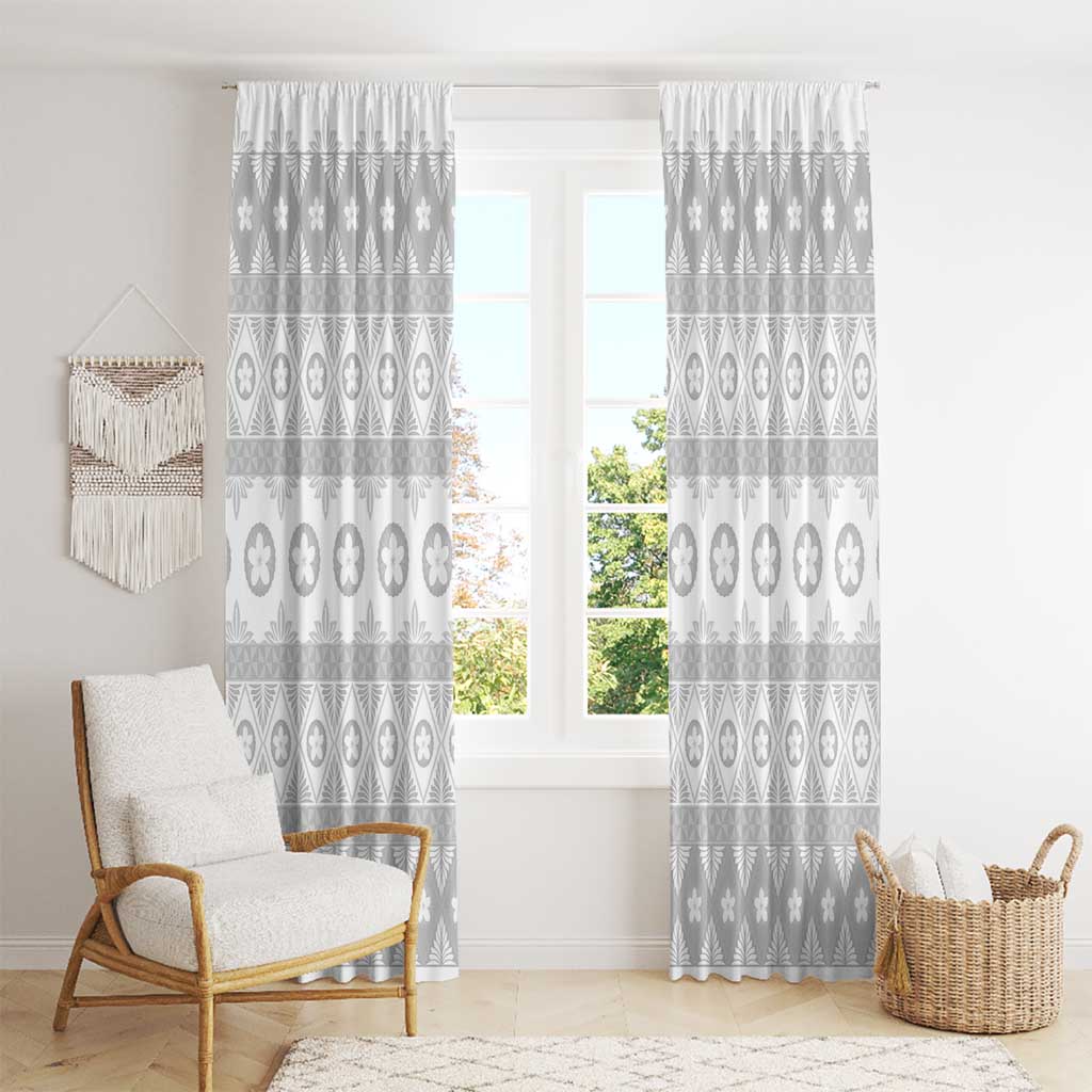 Tonga White Sunday Window Curtain Tongan Ngatu Siale Pattern LT05 - Polynesian Pride