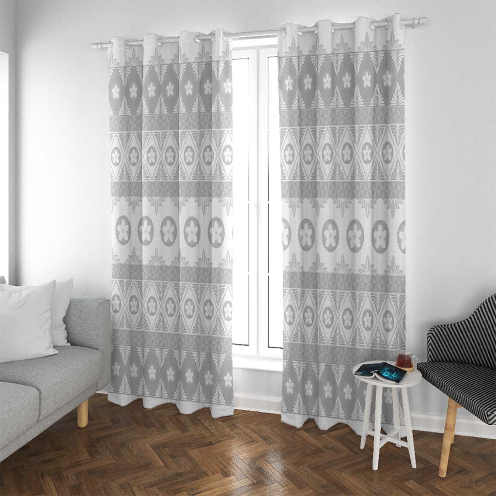 Tonga White Sunday Window Curtain Tongan Ngatu Siale Pattern LT05 With Grommets White - Polynesian Pride
