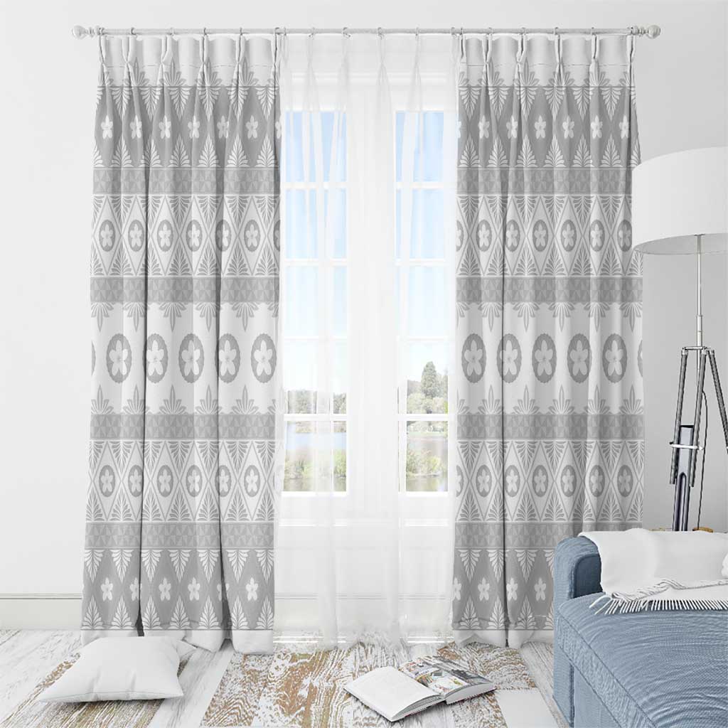 Tonga White Sunday Window Curtain Tongan Ngatu Siale Pattern LT05 - Polynesian Pride