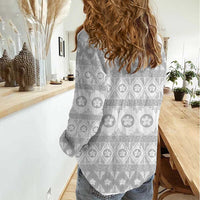 Tonga White Sunday Women Casual Shirt Tongan Ngatu Siale Pattern LT05 - Polynesian Pride