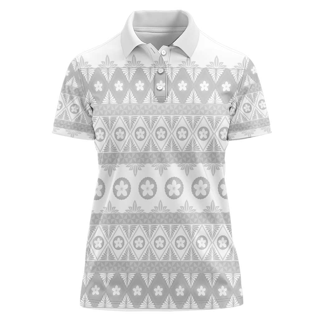 Tonga White Sunday Women Polo Shirt Tongan Ngatu Siale Pattern LT05 Female White - Polynesian Pride