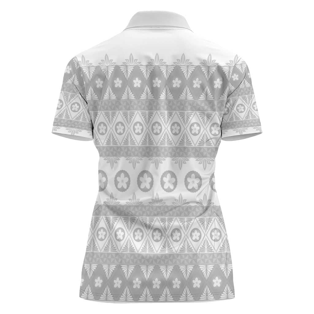 Tonga White Sunday Women Polo Shirt Tongan Ngatu Siale Pattern LT05 - Polynesian Pride