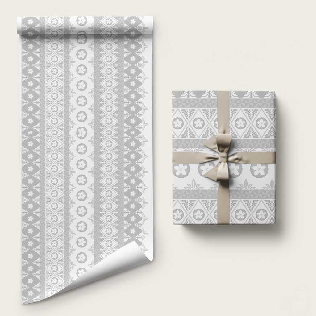 Tonga White Sunday Wrapping Paper Tongan Ngatu Siale Pattern LT05 58" × 23" White - Polynesian Pride